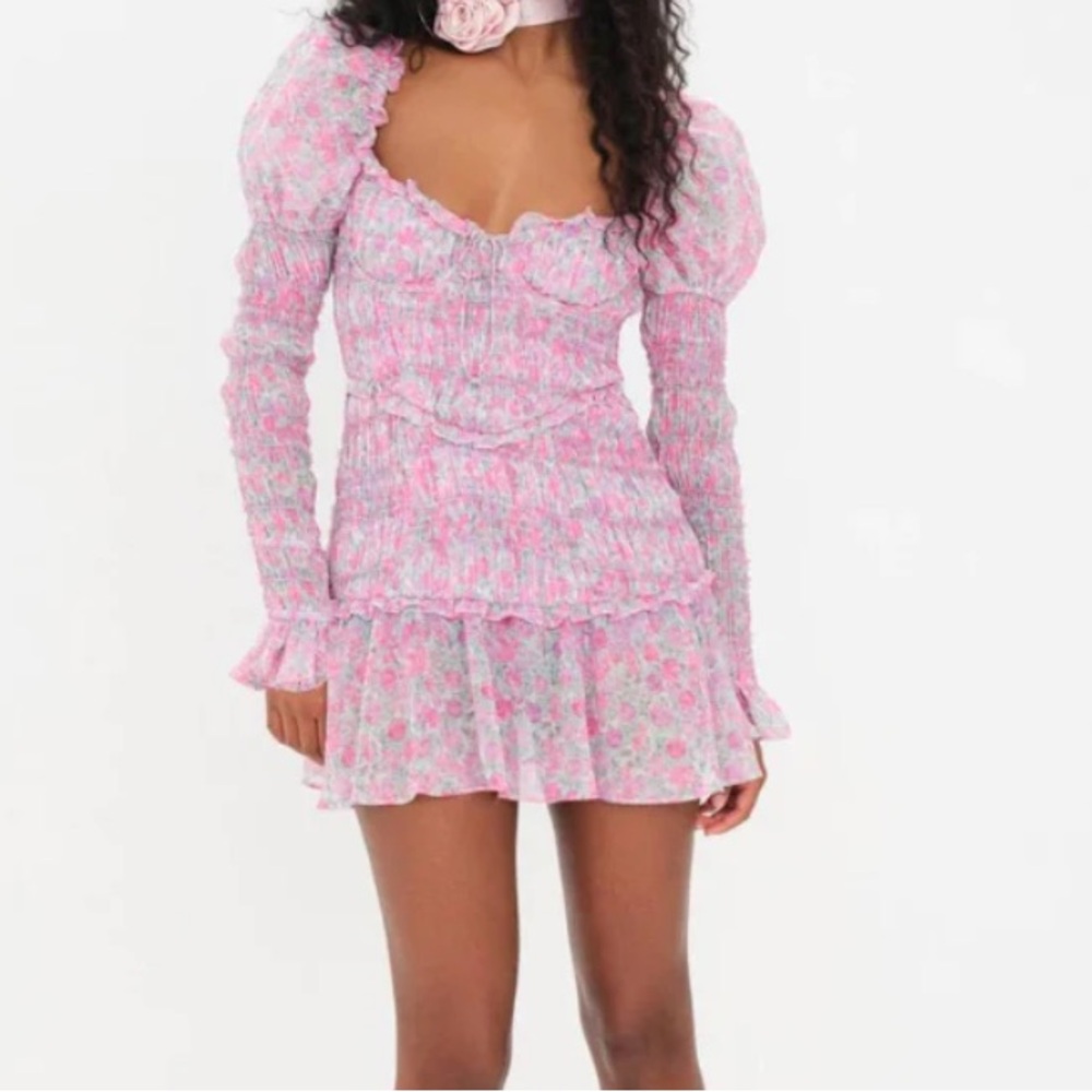 FOR LOVE AND LEMONS NWT OAKLEY Floral Pink Women's Dress MINI